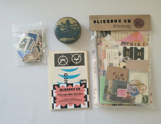 BlissBox.ch BlissBag XL Vintage Papeterie Set Journaling Scrapbooking Schweiz