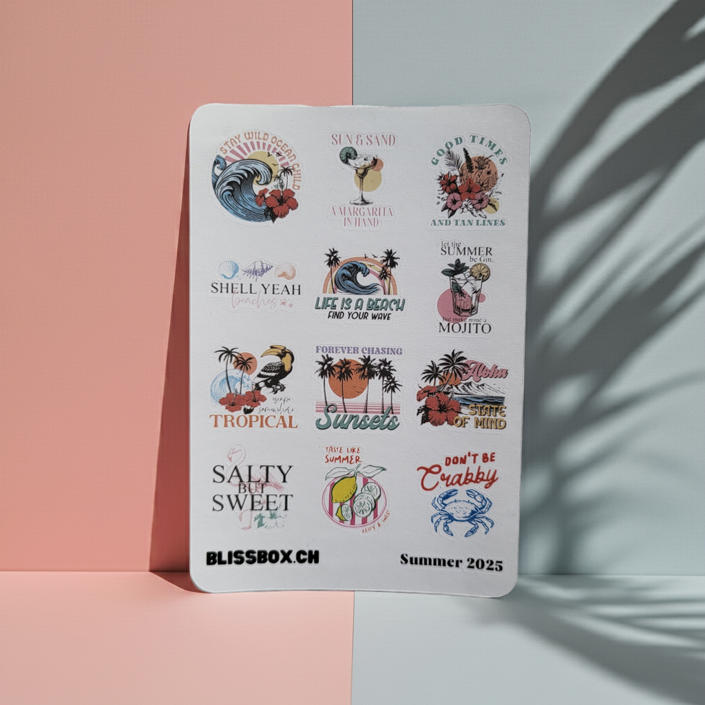 Stickersheet BlissBox.ch Sommer 2025 Papeterie Schweiz Chur