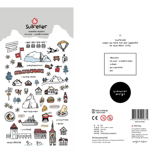 Suatelier Daily Deco Sticker A walk in Swiss Sticker Sheet Papeterie Schweiz BlissBox.ch