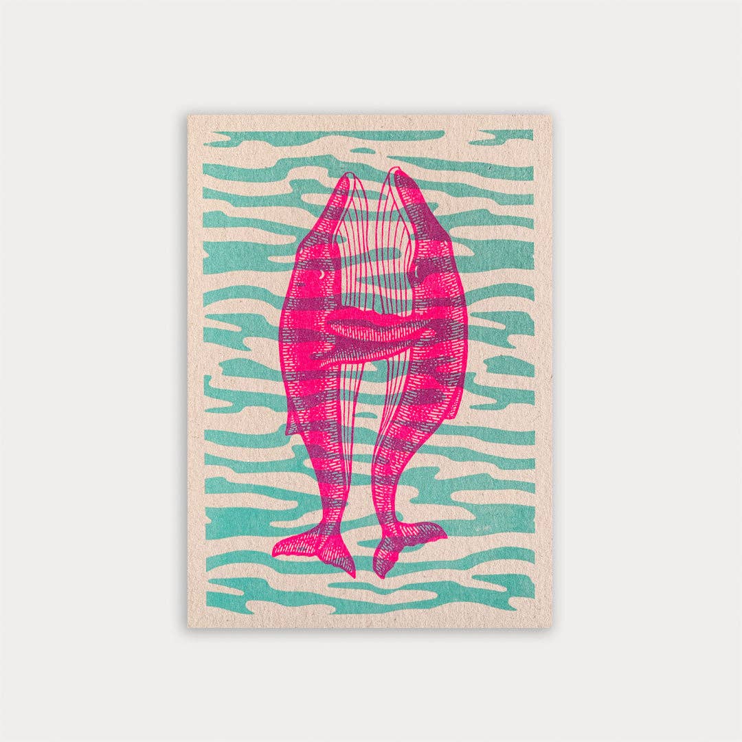 Risograph Postkarte A6 - Blauwal