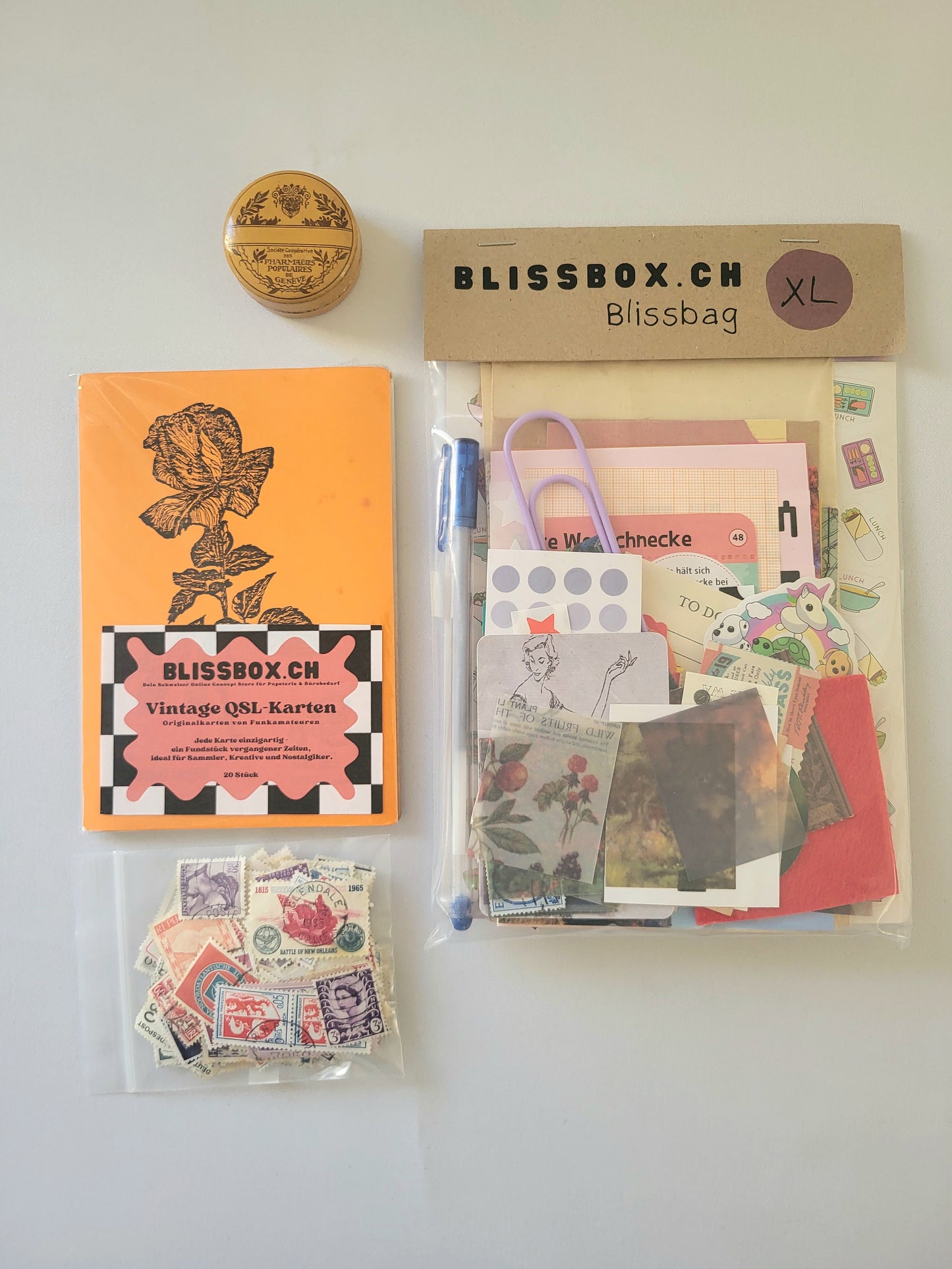 BlissBox.ch BlissBag XL Vintage Papeterie Set Journaling Scrapbooking Schweiz