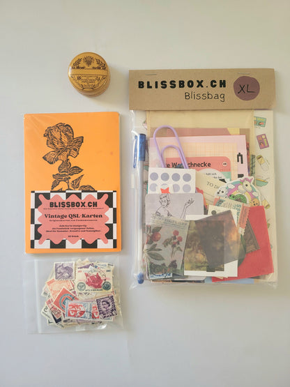 BlissBox.ch BlissBag XL Vintage Papeterie Set Journaling Scrapbooking Schweiz