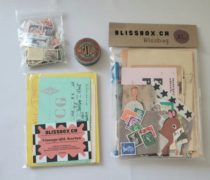 BlissBox.ch BlissBag XL Vintage Papeterie Set Journaling Scrapbooking Schweiz