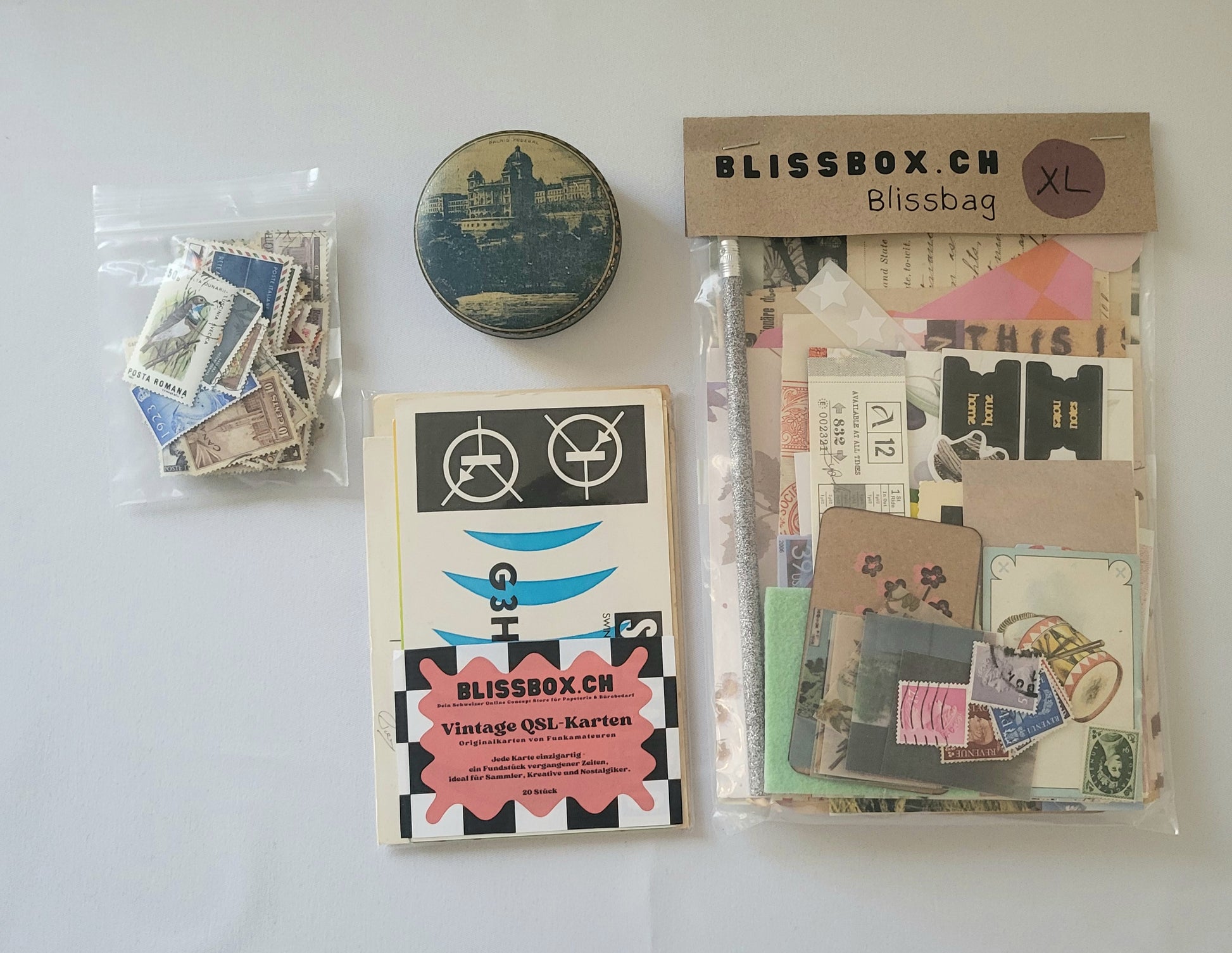 BlissBox.ch BlissBag XL Vintage Papeterie Set Journaling Scrapbooking Schweiz
