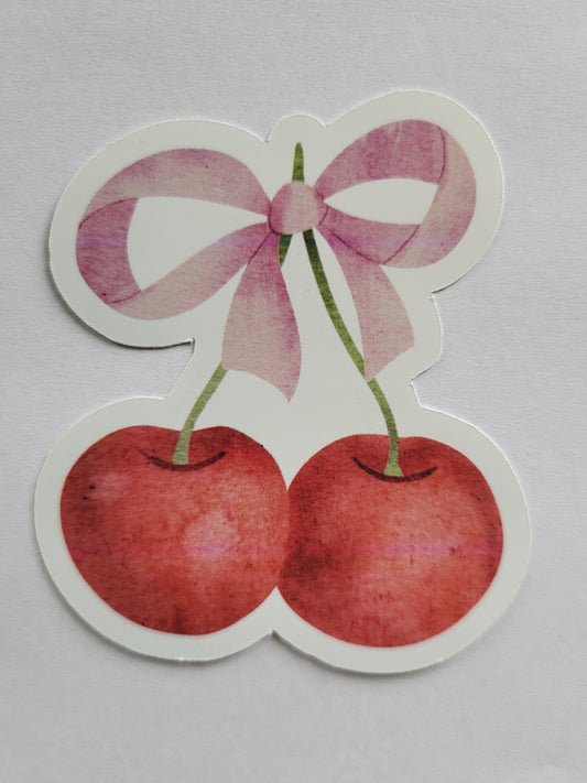 BlissBox.ch Vinyl Sticker Kirschen mit rosa Schleife Papeterie Chur Schweiz