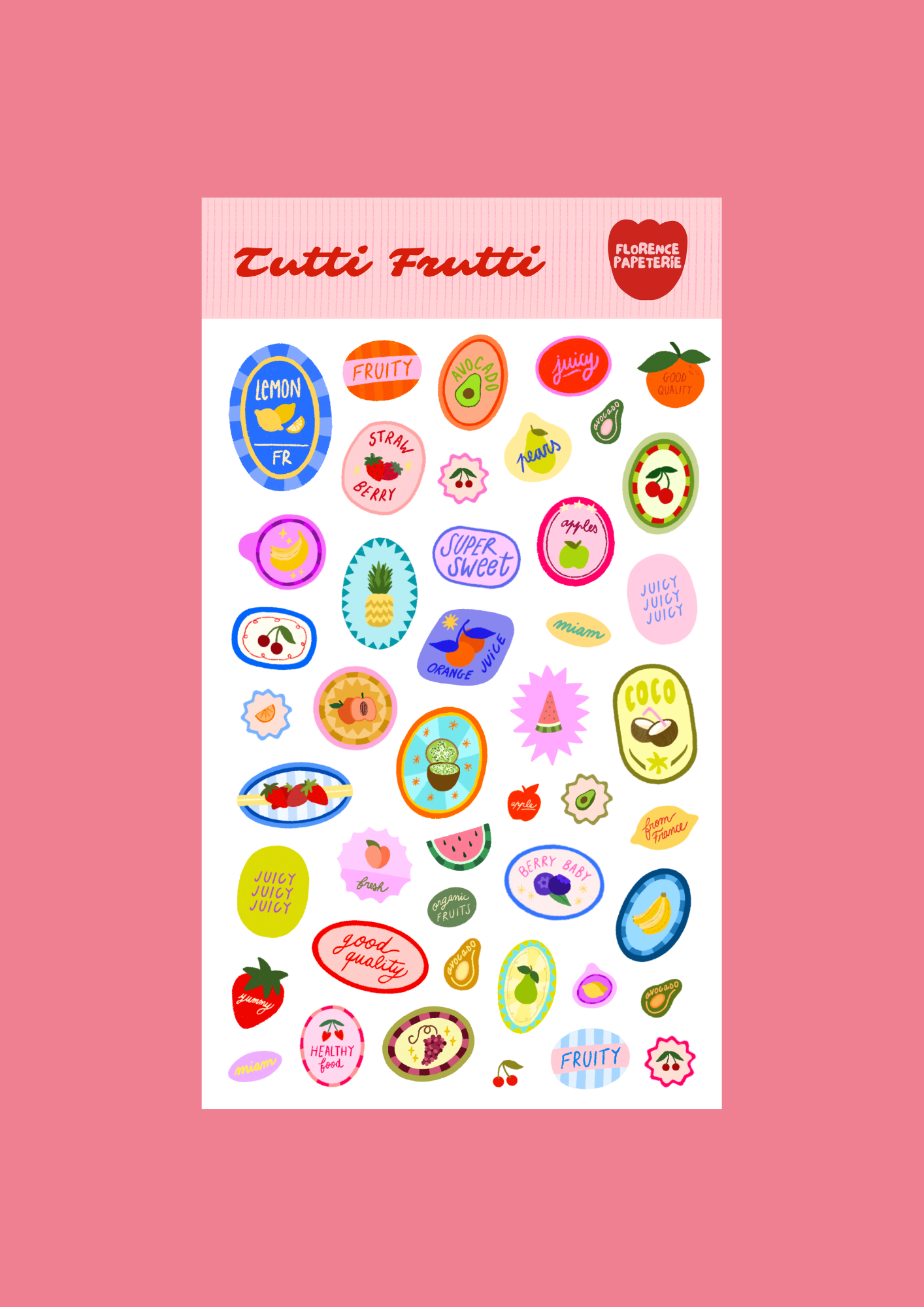 Florence Papeterie Tutti Frutti Stickerbogen Journaling BlissBox.ch Schweiz