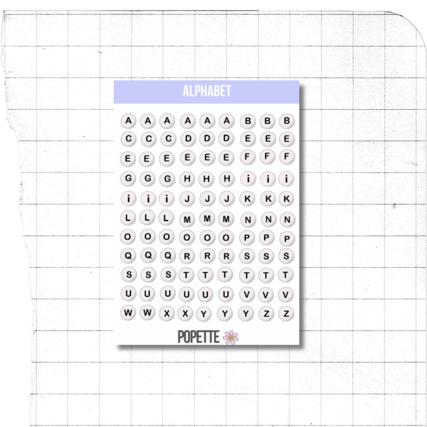Popette Alphabet Sticker Sheet BlissBox.ch Papeterie Schweiz