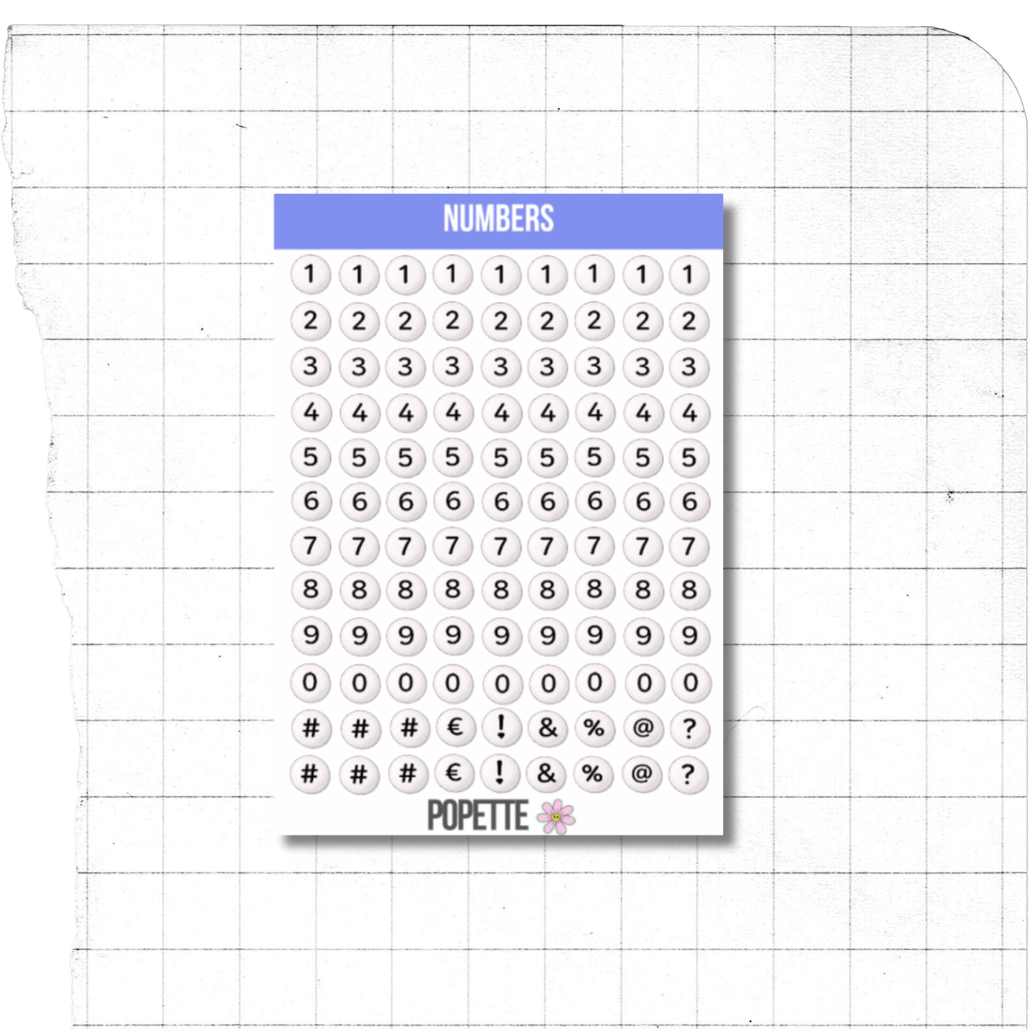 Popette Zahlen Sticker Sheet BlissBox.ch Papeterie Schweiz Chur