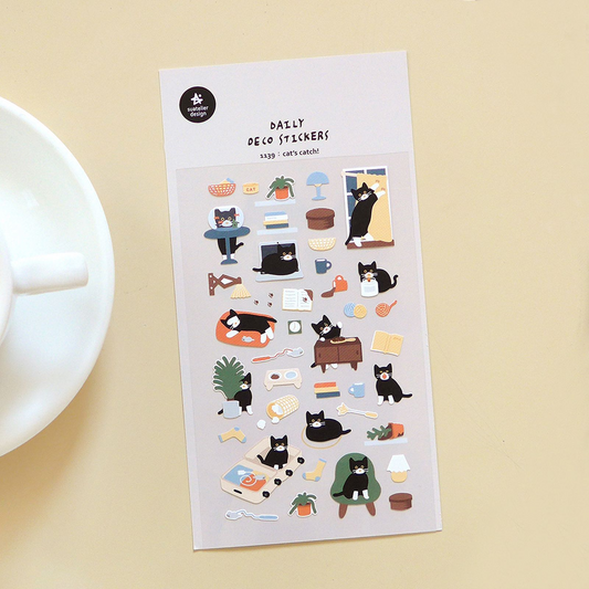 Suatelier Daily Deco Sticker Cats Catch Sticker Sheet Papeterie Schweiz BlissBox.ch
