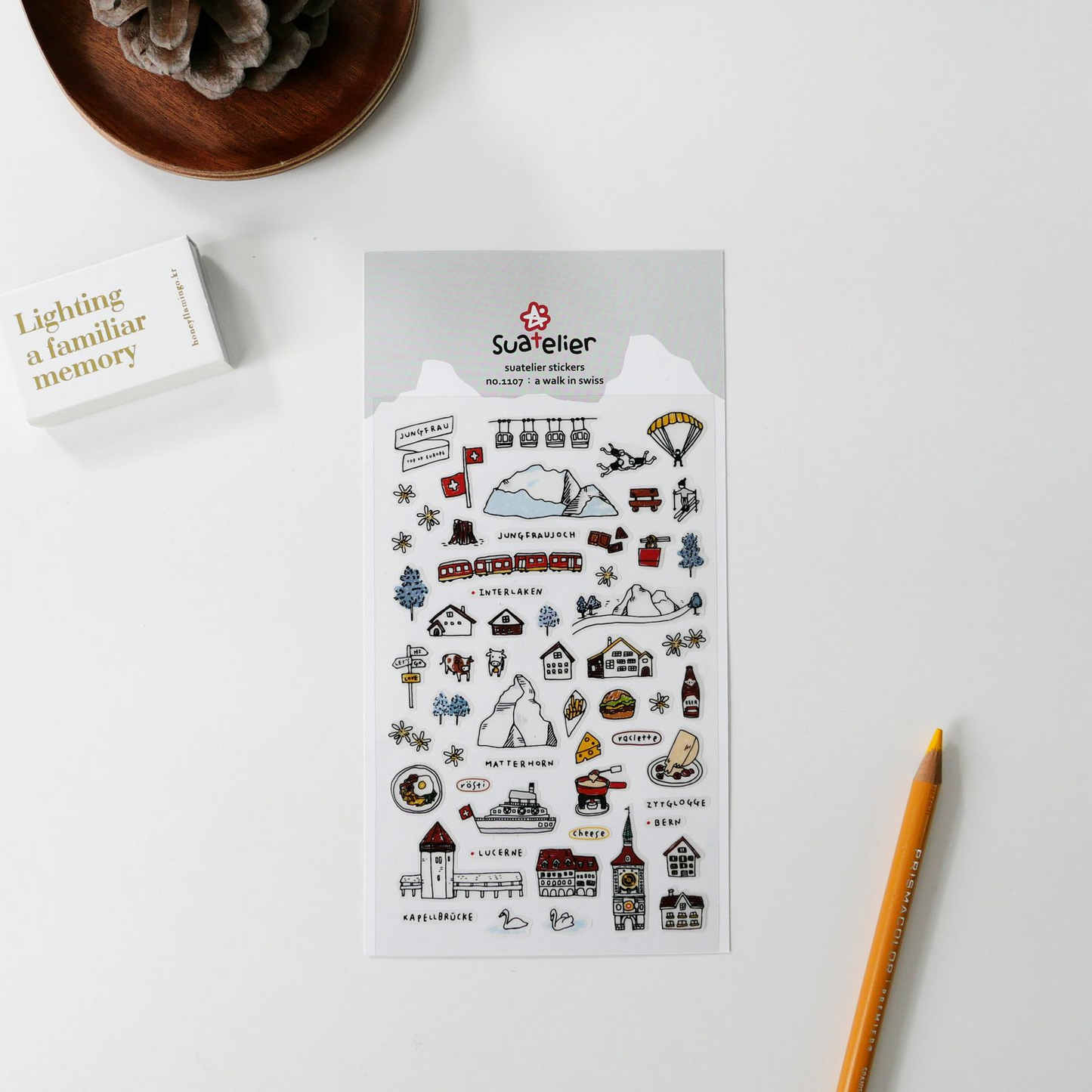 Suatelier Daily Deco Sticker A walk in Swiss Sticker Sheet Papeterie Schweiz BlissBox.ch